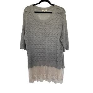 Umgee Loose Knit Lace Trim Tunic Sweater, M